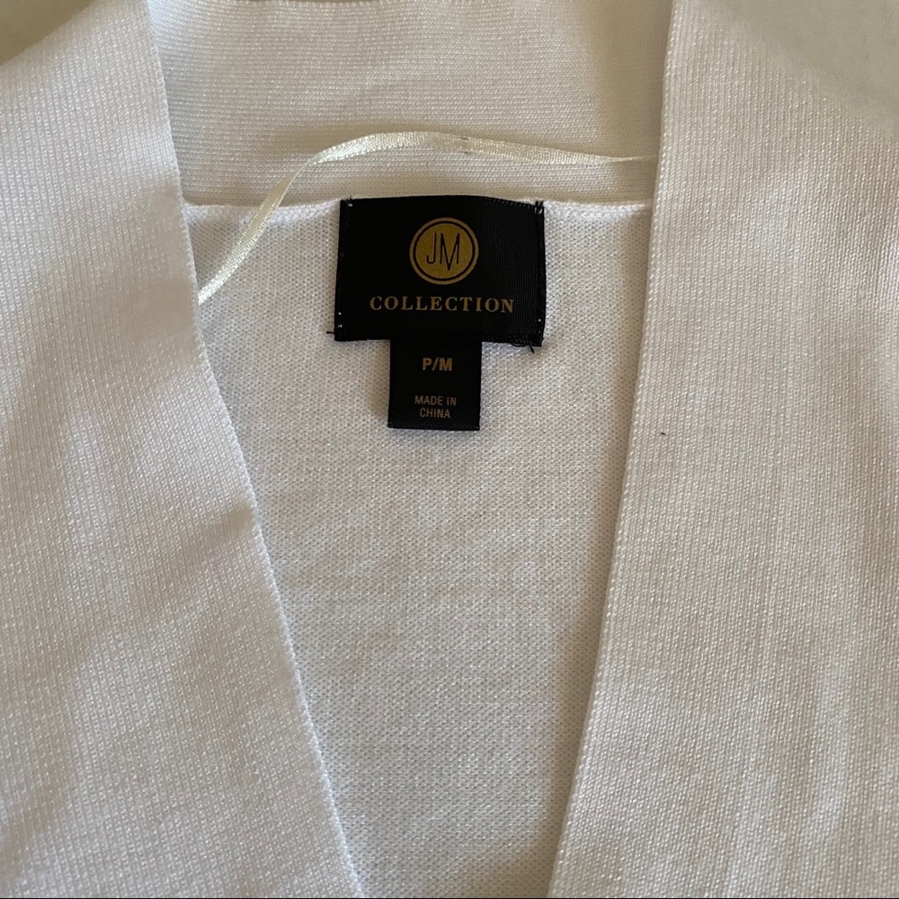 JM COLLECTION OPEN FRONT CARDIGAN TOP-TOGGLE SLEEVES WHITE SIZE MEDIUM PETITE - Picture 6 of 10